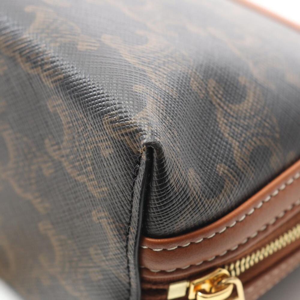 Celine Triomphe Shoulder Bag Canvas Leather Black Brown - Picture 6 of 6